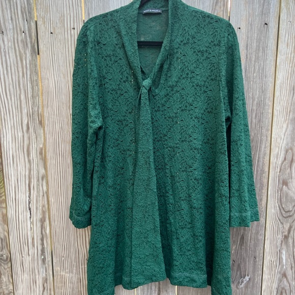 NALLIE & MILLIE Green Lace Tunic Top with Tie Women’s Large - Picture 2 of 10